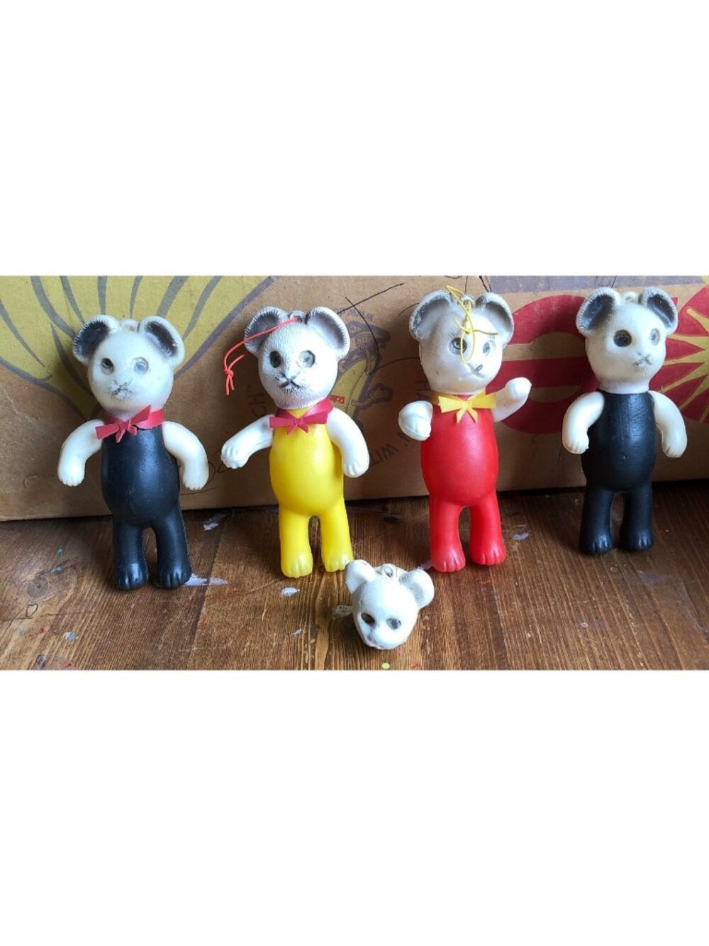 Vintage Blow Mold Pandas Ornaments Lenticular Googly Eyes 5" Hong Kong Lot of 4